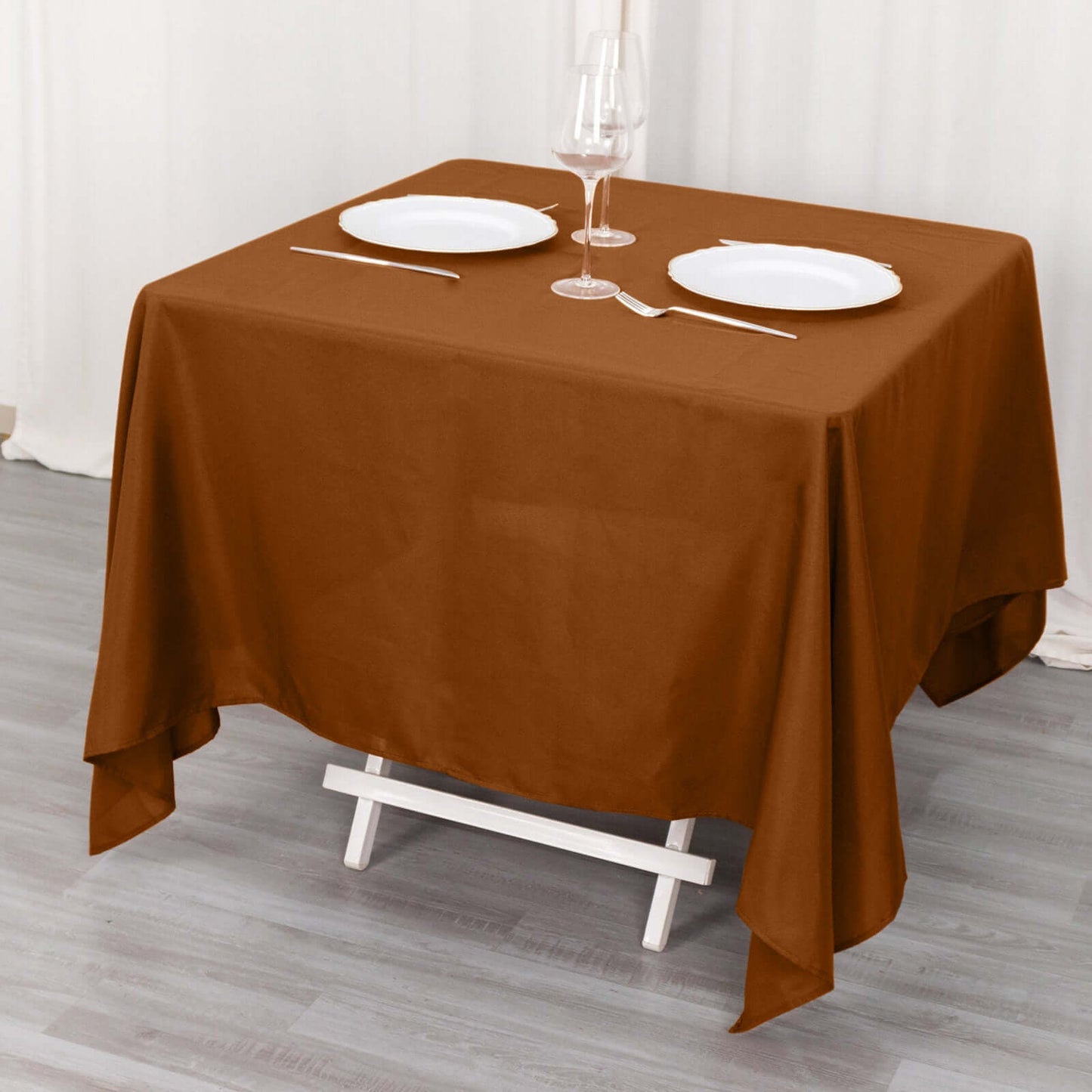 Polyester Square 70"x70" Tablecloth Cinnamon Brown - Wrinkle-Resistant & Durable Table Cover
