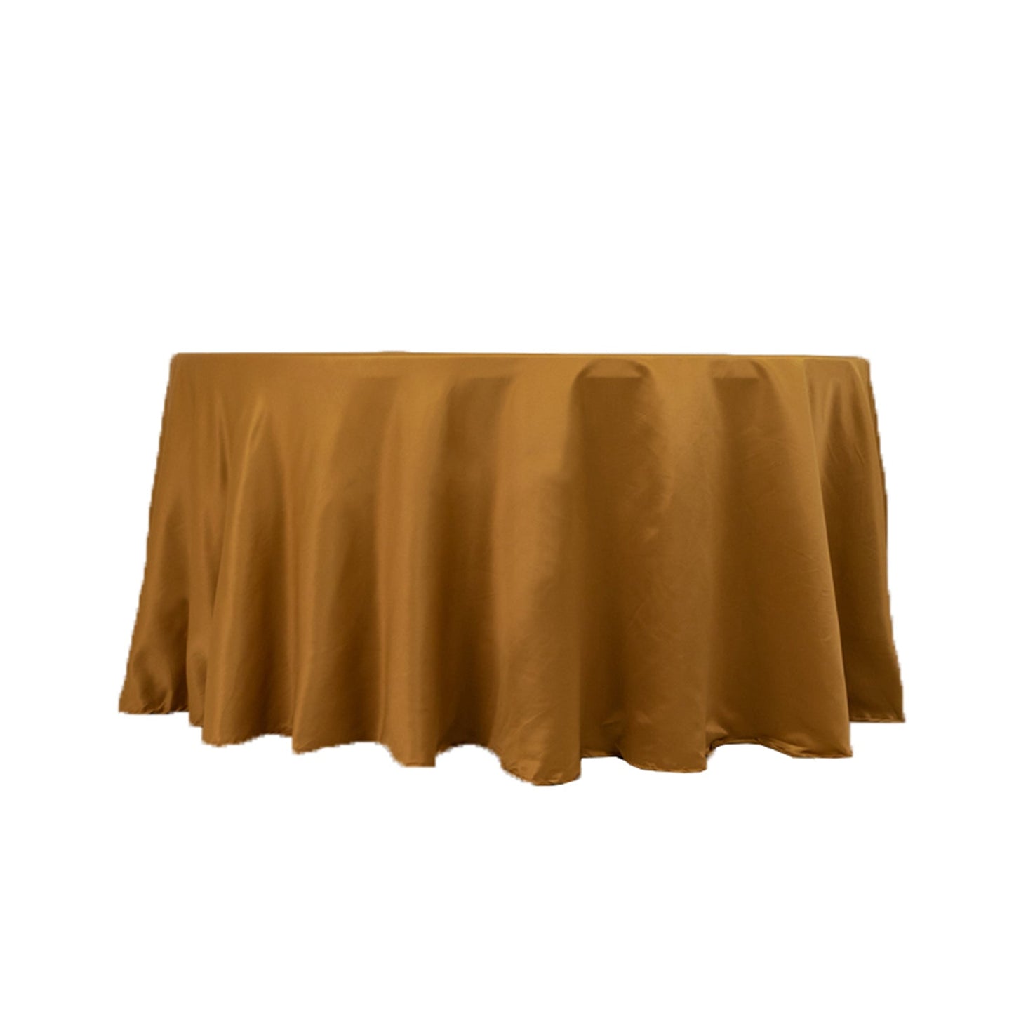 Lamour Satin 120" Round Tablecloth Gold - Seamless Table Cover with Soft Tempered Sheen for Upscale Gatherings