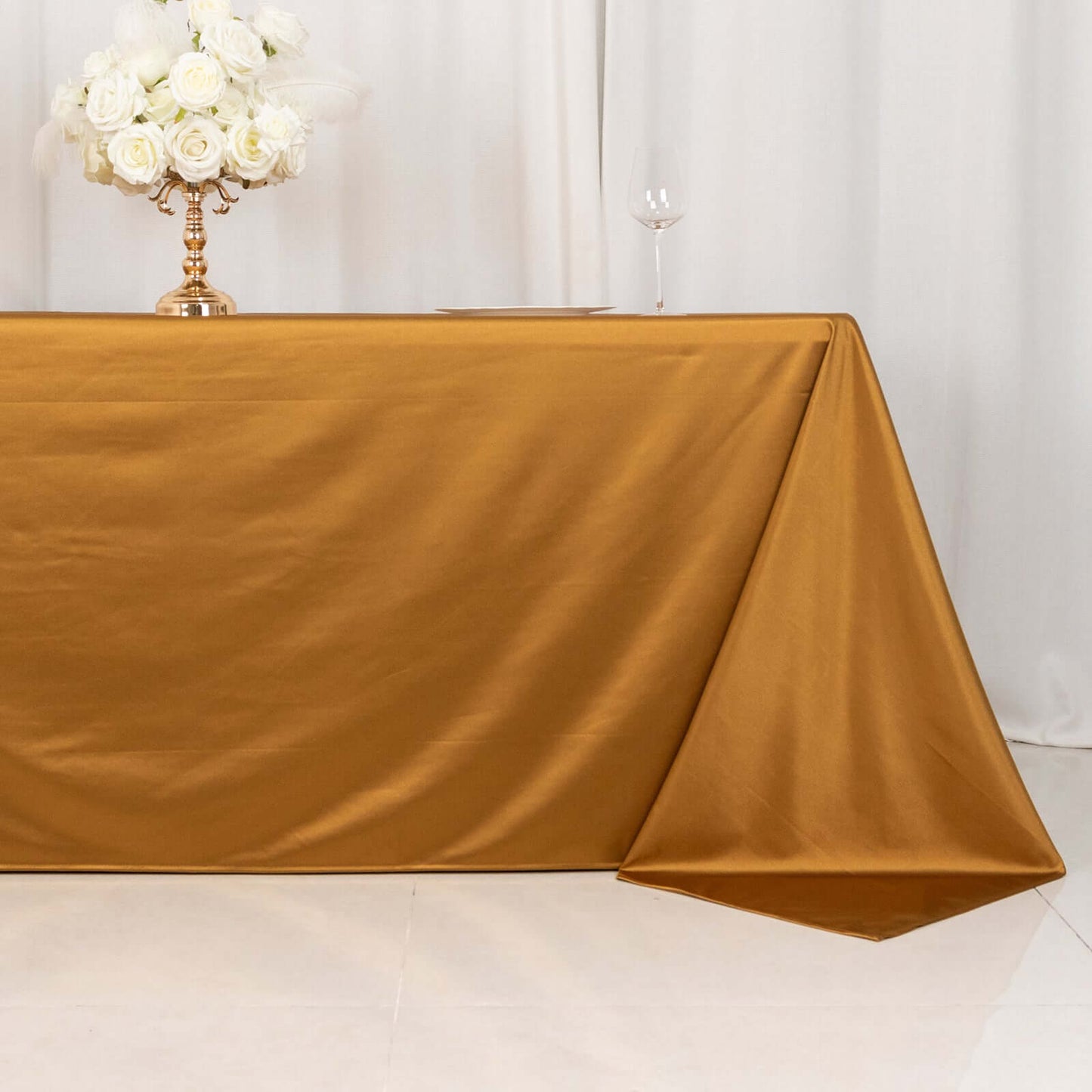 Scuba Rectangular 90"x132" Tablecloth Shimmering Gold - Wrinkle Free & Stain Resistant Seamless Table Cover for Weddings and Parties