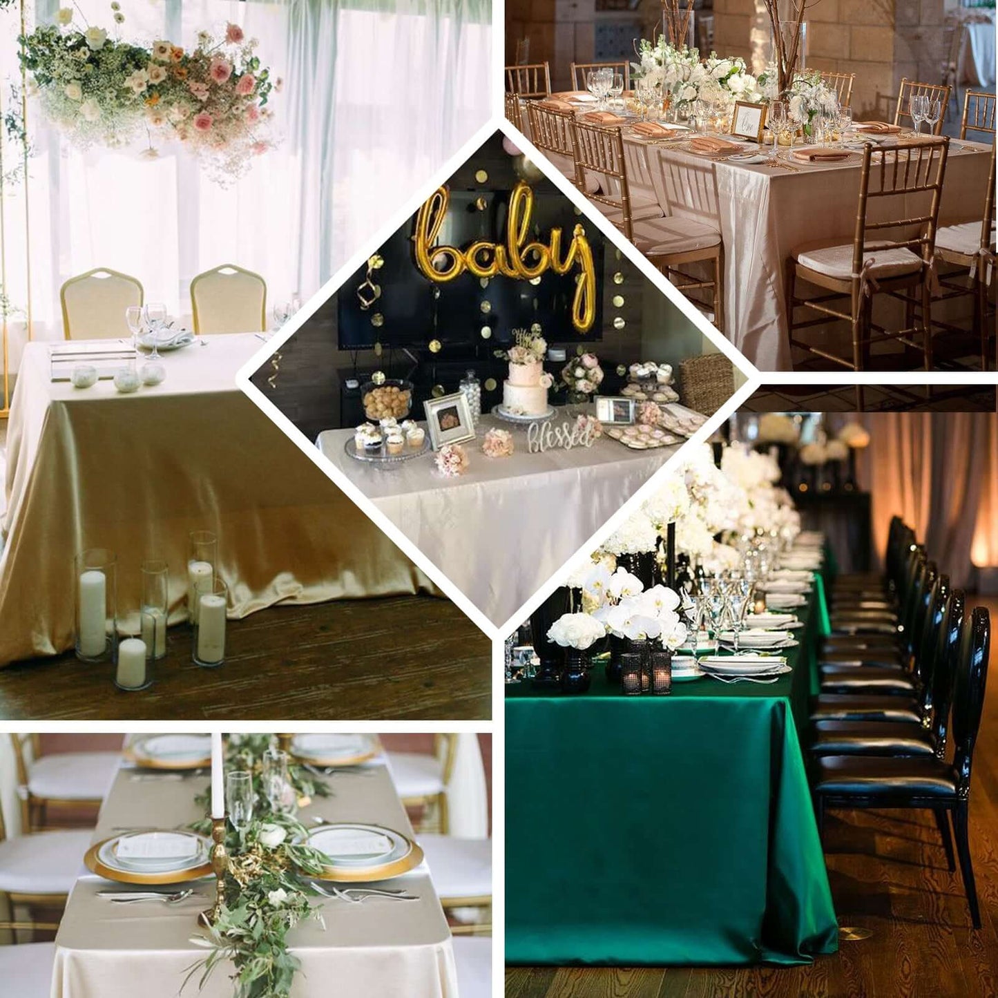 Satin Rectangular 90"x156" Tablecloth Hunter Emerald Green - Seamless Table Cover