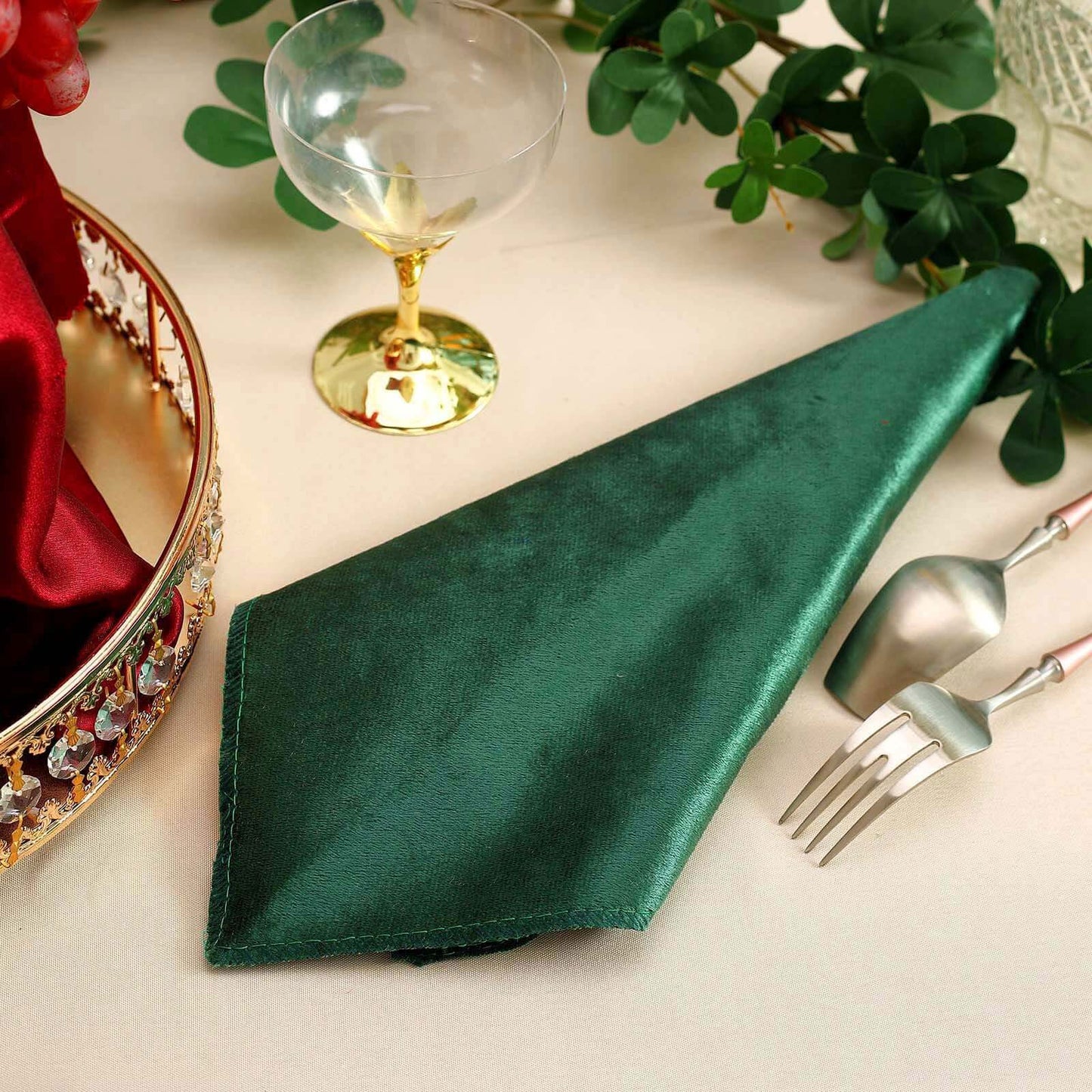 5 Pack Premium Velvet 20"x20" Napkins Hunter Emerald Green - Soft Sheen Finish Cloth Napkins