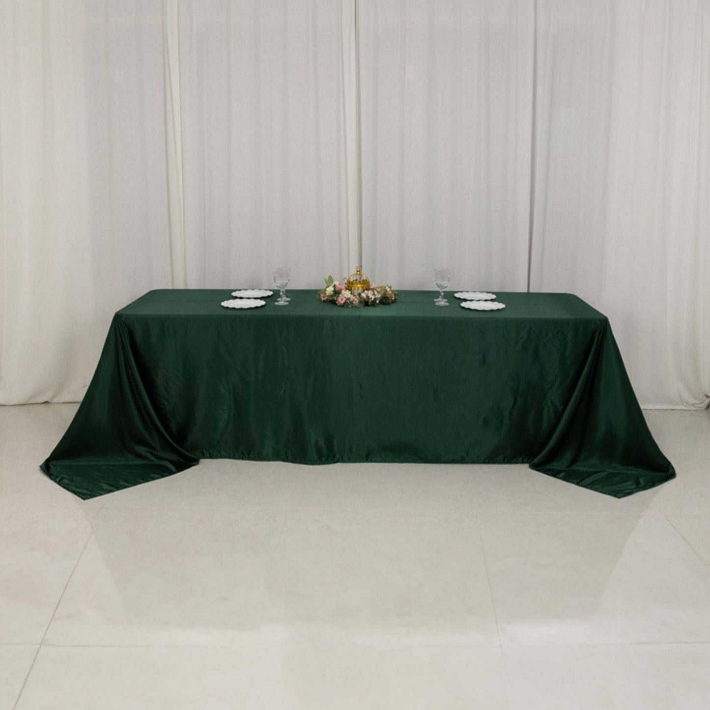 Lamour Satin 90"x156" Rectangle Tablecloth Hunter Emerald Green - Luxurious, Soft Seamless Table Cover