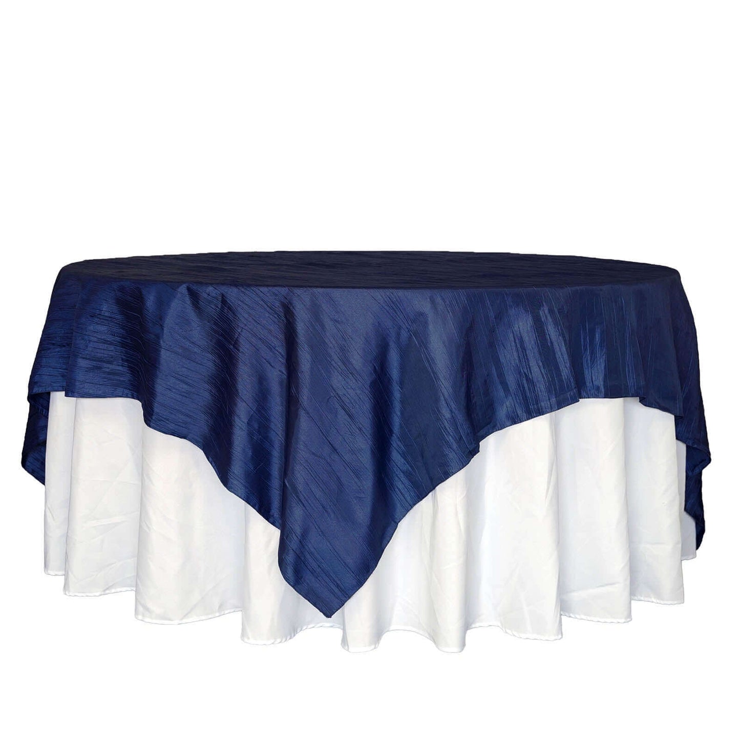 Taffeta 90"x90" Table Overlay Square Tablecloth Navy Blue - Accordion Crinkle Table Cover