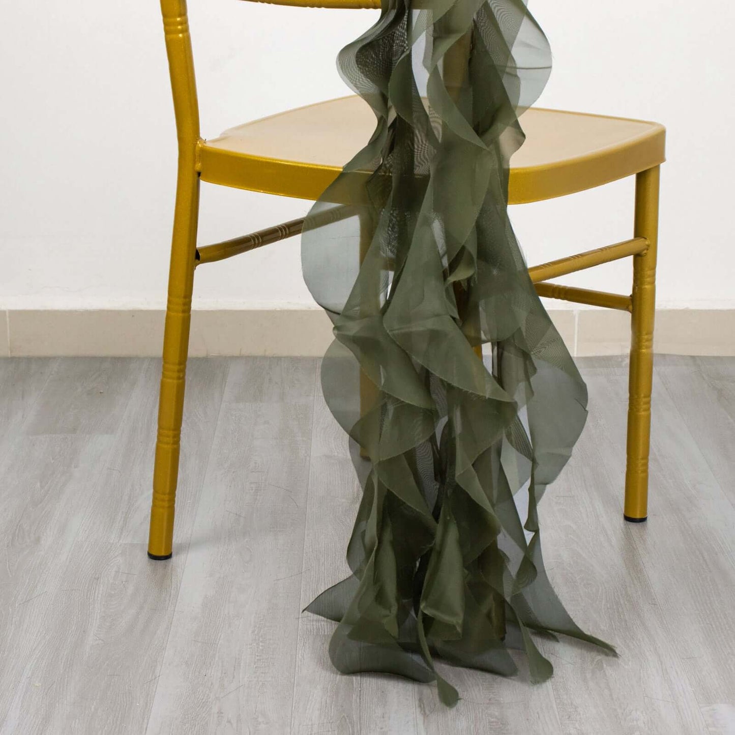 Chiffon Chair Sash with Curly Design Olive Green - Stylish Chair Decorations