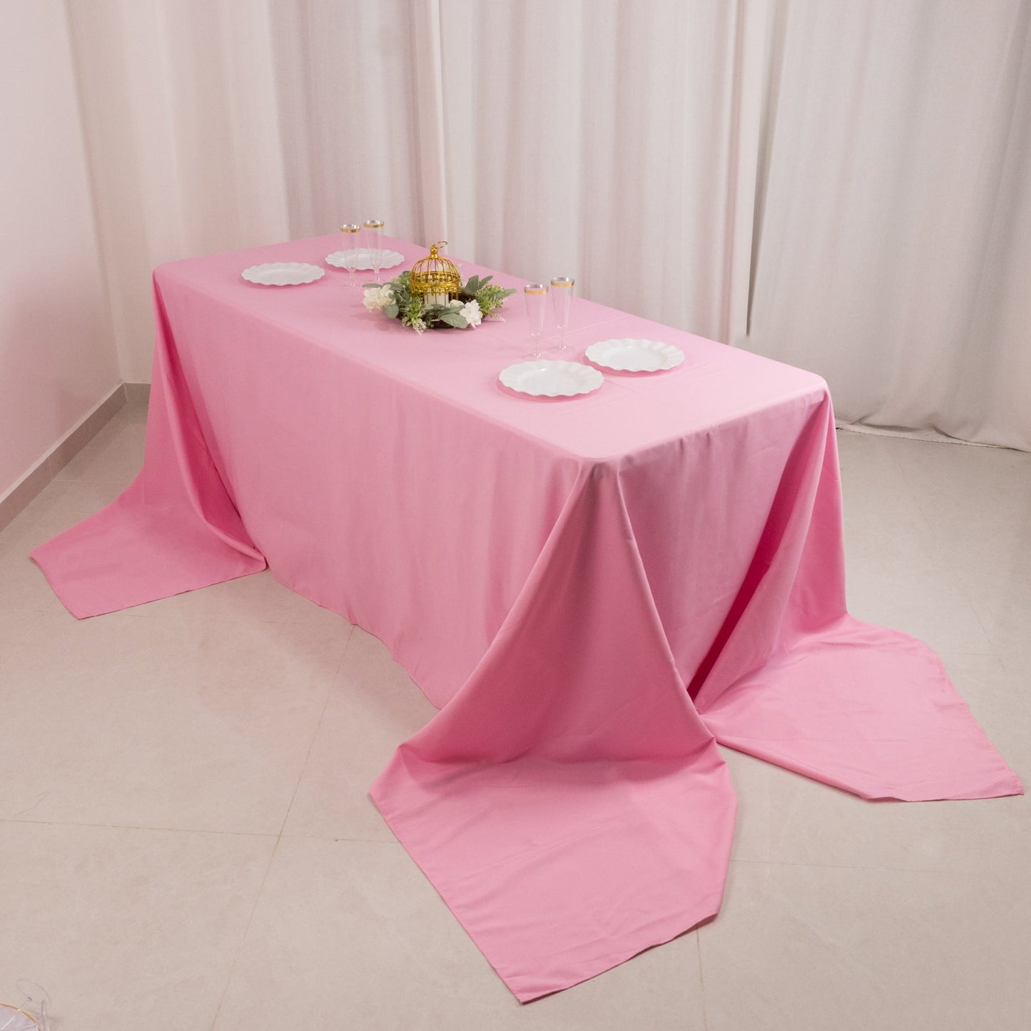 Premium Polyester 90"x156" Rectangle Tablecloth Pink - Seamless 220GSM Stain-Resistant Table Cover