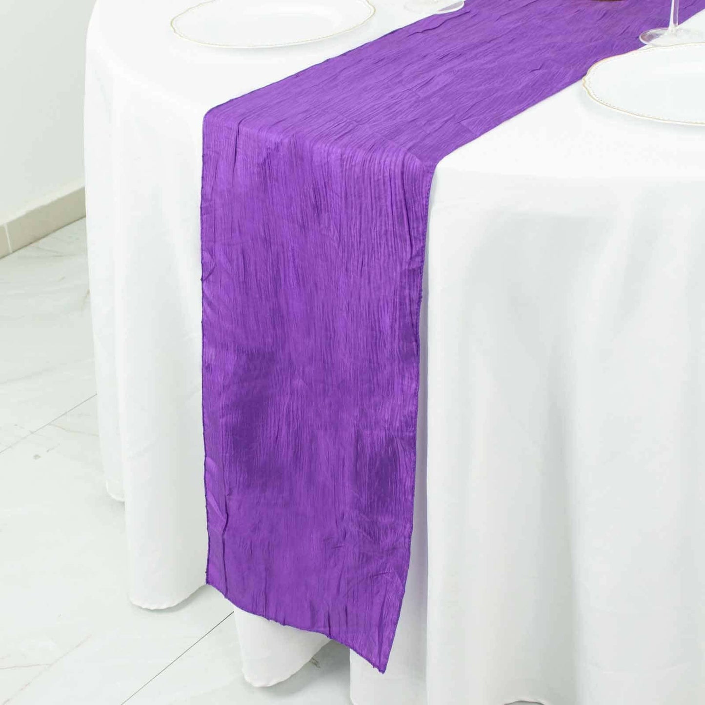 Taffeta 12"x108" Table Runner Purple - Accordion Crinkle Design