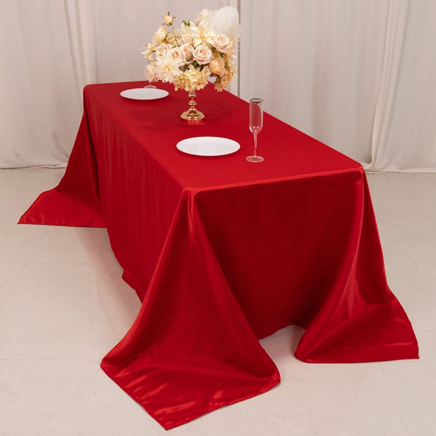 Lamour Satin 90"x132" Rectangle Tablecloth Red - Soft & Silk-Like Seamless Table Cover