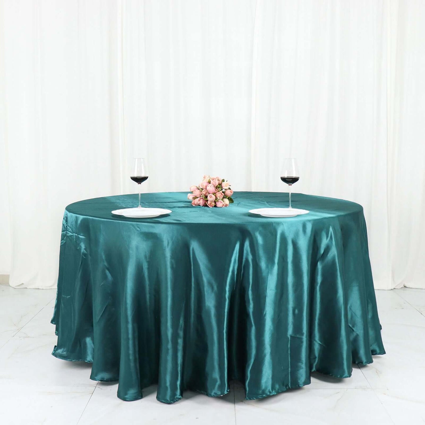 Satin 120" Round Tablecloth Peacock Teal - Stylish Seamless Table Cover