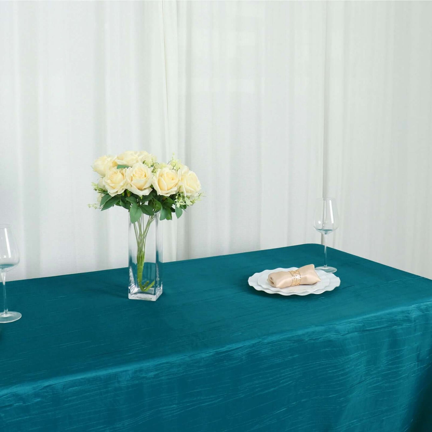 Taffeta 90"x132" Rectangle Tablecloth Teal - Seamless Accordion Crinkle Table Cover