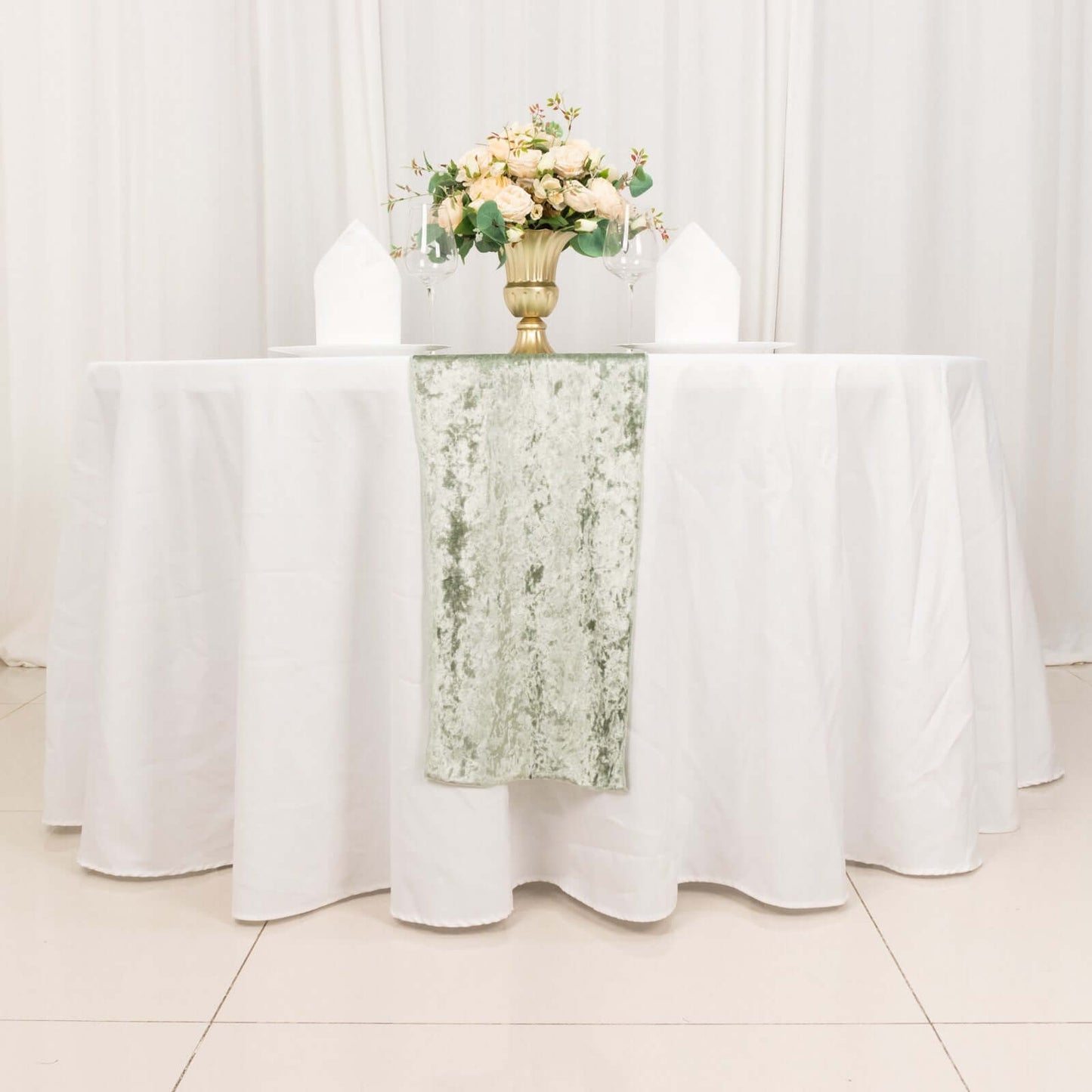 Premium Crushed Velvet 12"x108" Table Runner Sage Green - Soft & Wrinkle-Resistant Table Linen