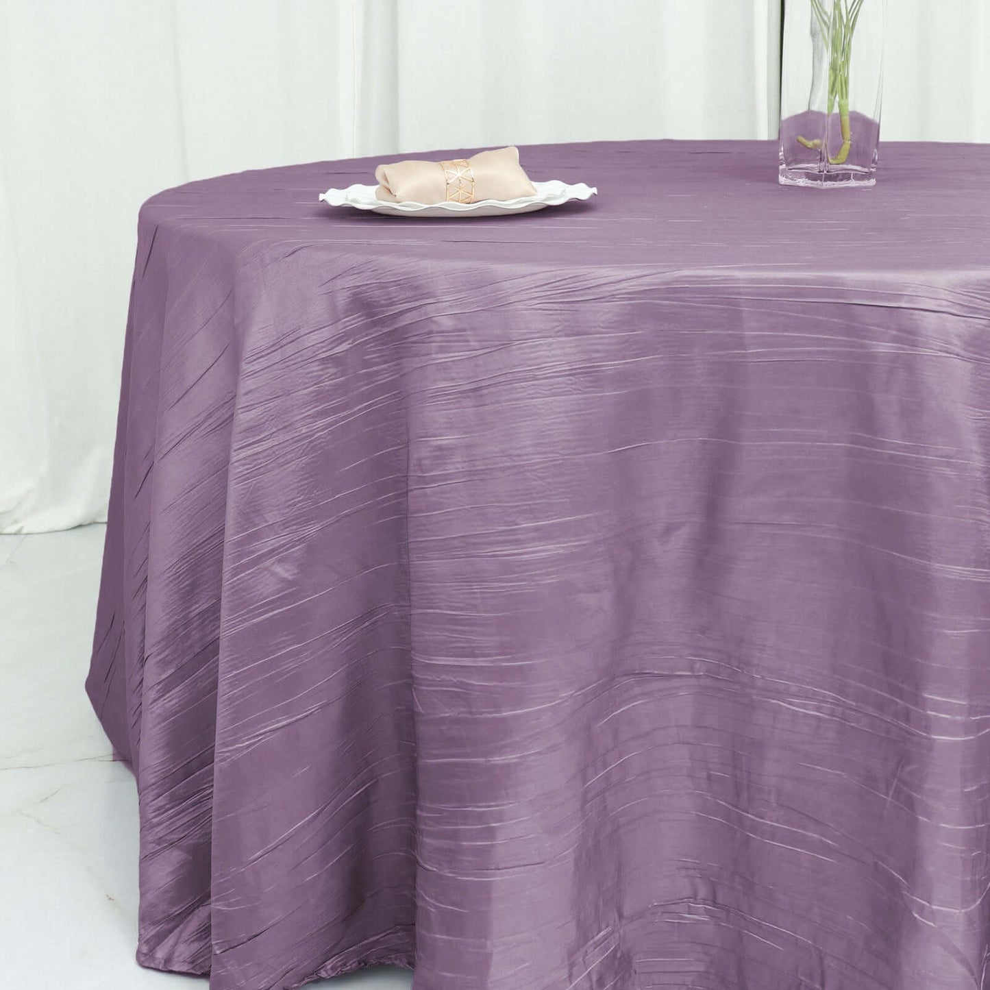 Taffeta 120" Round Tablecloth Violet Amethyst - Seamless Accordion Crinkle Table Cover