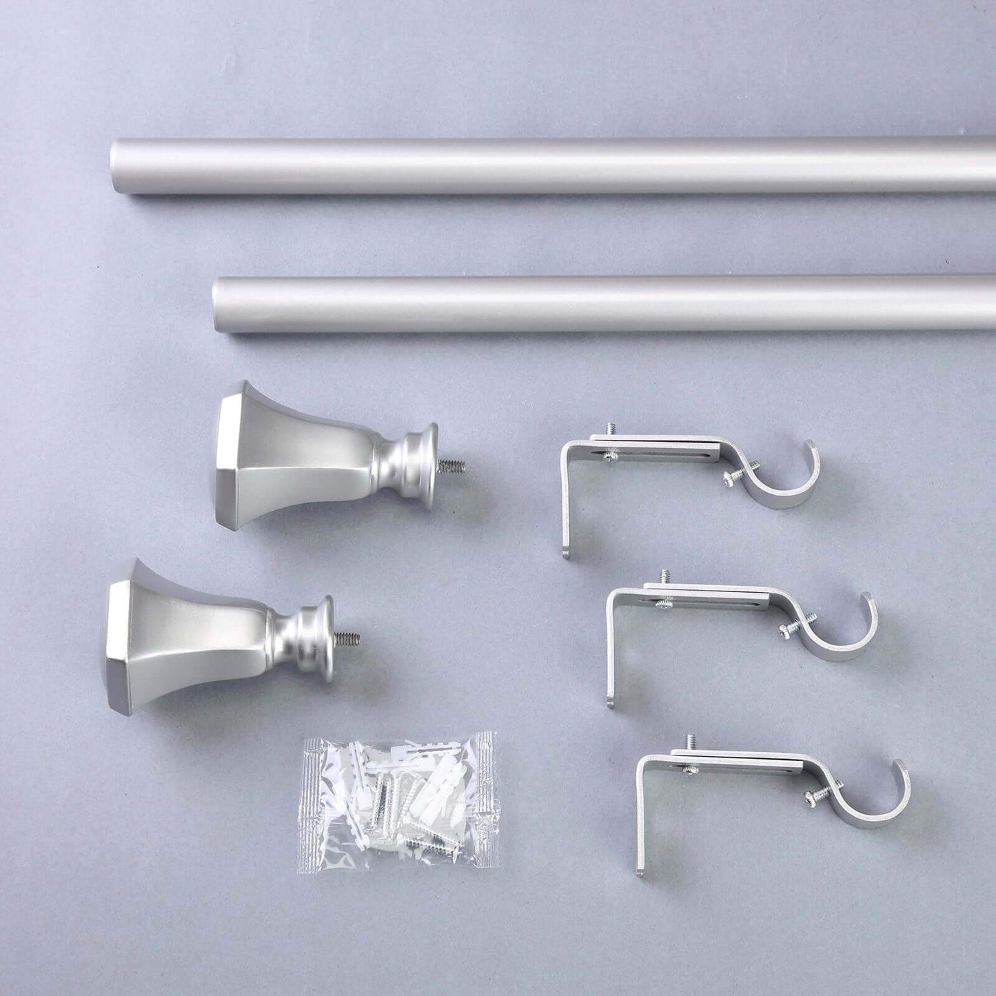 42"-126" Adjustable Curtain Rod Set, Silver, Teardrop Finials