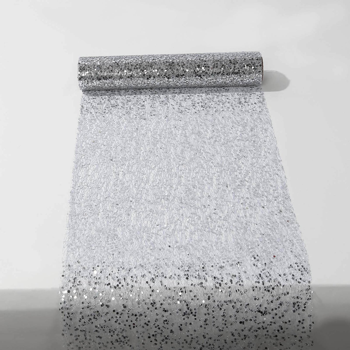 Mesh 11"x108" Table Runner Metallic Silver â€“ Glitter Design for Convenient Event Decoration