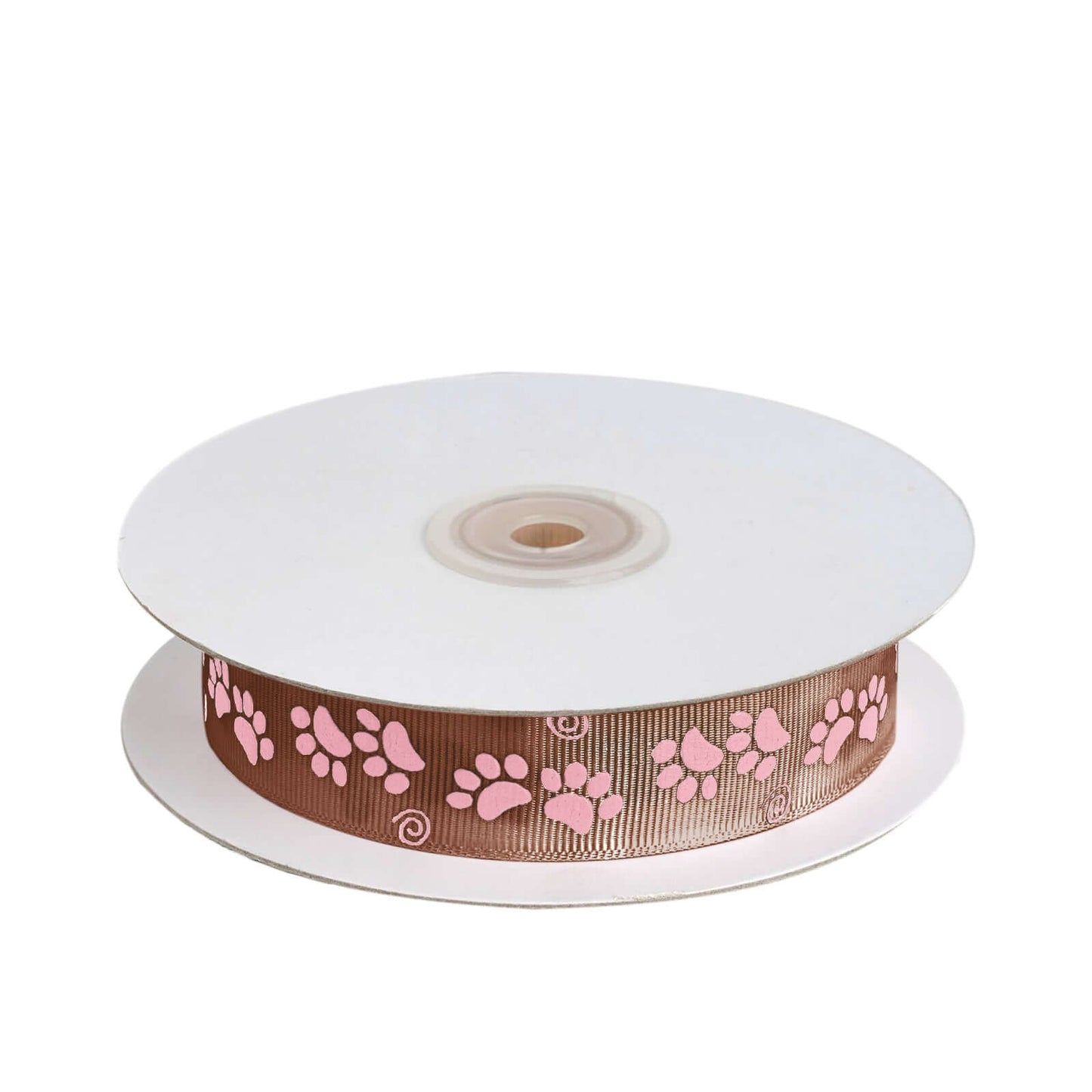 25 Yards 7/8" Chocolate Brown Pink Paw Print Satin Ribbon