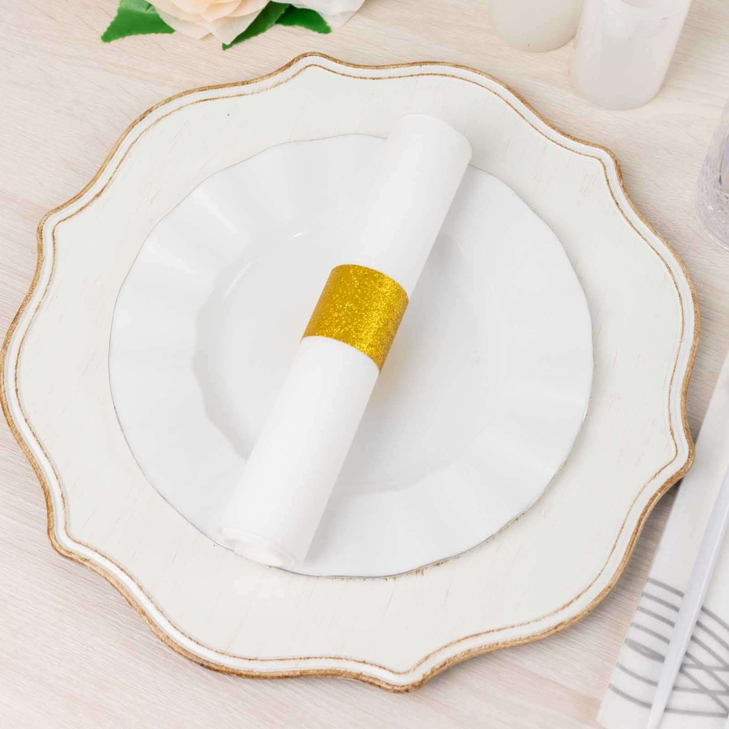 50-Pack Paper Napkin Rings Gold Glitter - Stylish Disposable Napkin Holders 1.5"