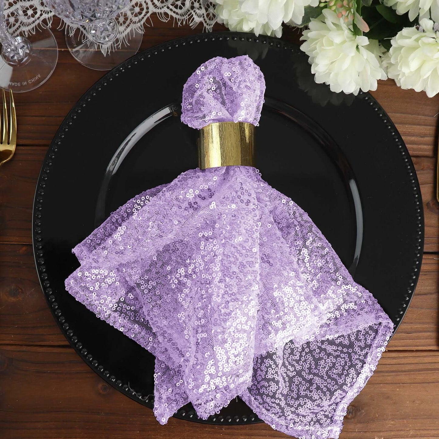 Sequin 20"x20" Napkin Lavender Lilac - Shimmering Dinner Napkin