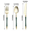 24-Pack Plastic Utensil Set with Roman Column Handle Gold/Hunter Emerald Green - Disposable Silverware