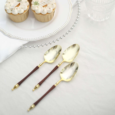 24-Pack Plastic Dessert Spoons with Roman Column Handle Gold/Brown - European Style Disposable Utensils 6"