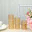Set of 3 Glass Taper Candle Holders Amber Gold with Gemstone Pattern - Dual Sided Crystal Cylinder Tealight Stands 3", 4", 5.5"