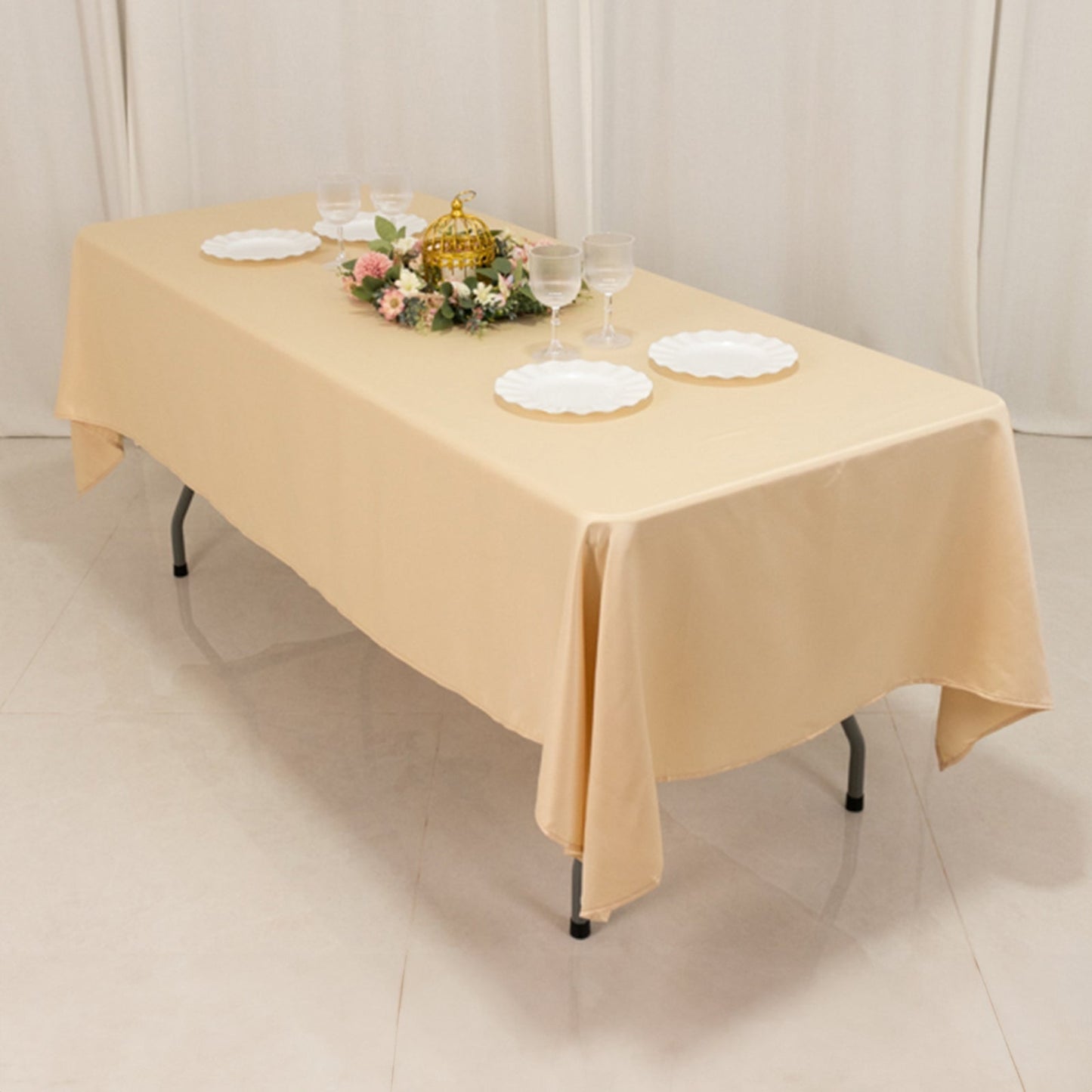 Lamour Satin 60"x102" Rectangle Tablecloth Beige - Durable & Silky Soft Feel Table Cover
