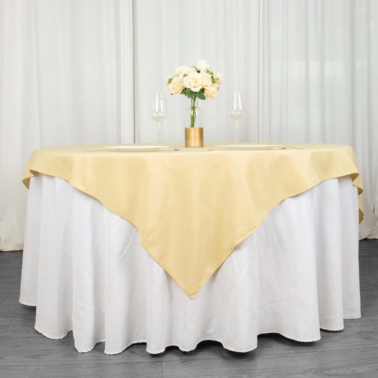 Premium Polyester 70"x70" Table Overlay Square Tablecloth Champagne 220GSM Wrinkle-Resistant Table Cover
