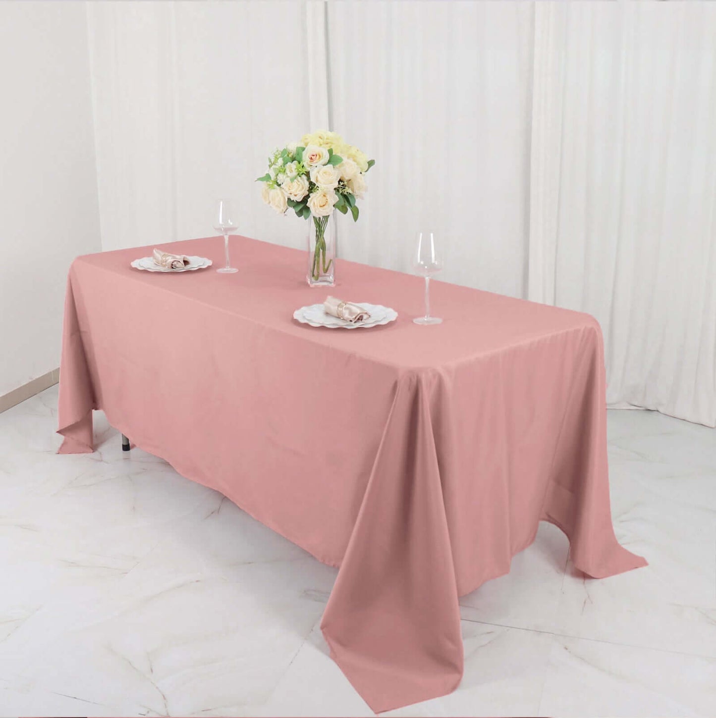 Polyester 72"x120" Rectangle Tablecloth Dusty Rose - Durable and Stylish Table Cover