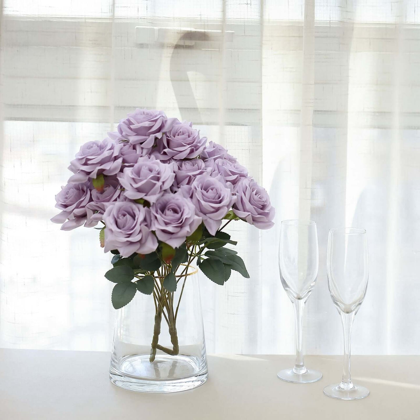 2 Bouquets 17" Lavender Lilac Real Touch Artificial Silk Rose Flower Bushes