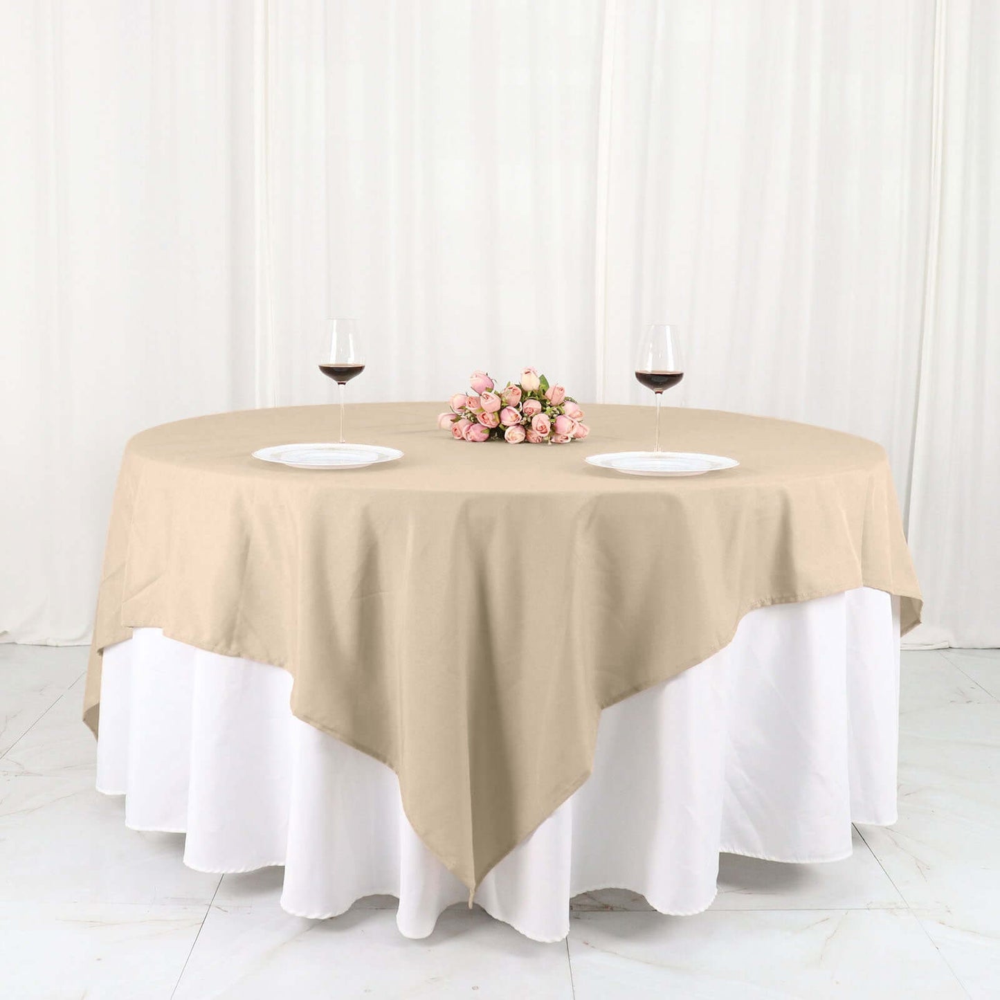 Polyester 90"x90" Table Overlay Square Tablecloth Nude - Wrinkle-Resistant & Durable Table Cover
