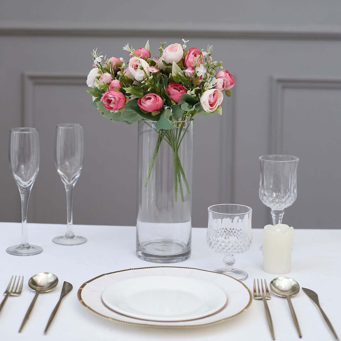 4 Pack 12" Artificial Pink Ranunculus Silk Flower Bridal Bouquets, Faux Buttercup Floral Arrangement