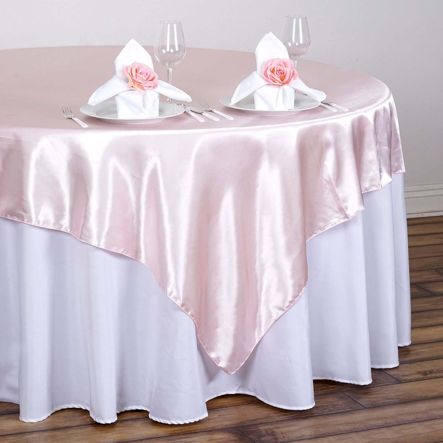 Satin 90"x90" Table Overlay Square Tablecloth Blush - Smooth Finish Table Topper