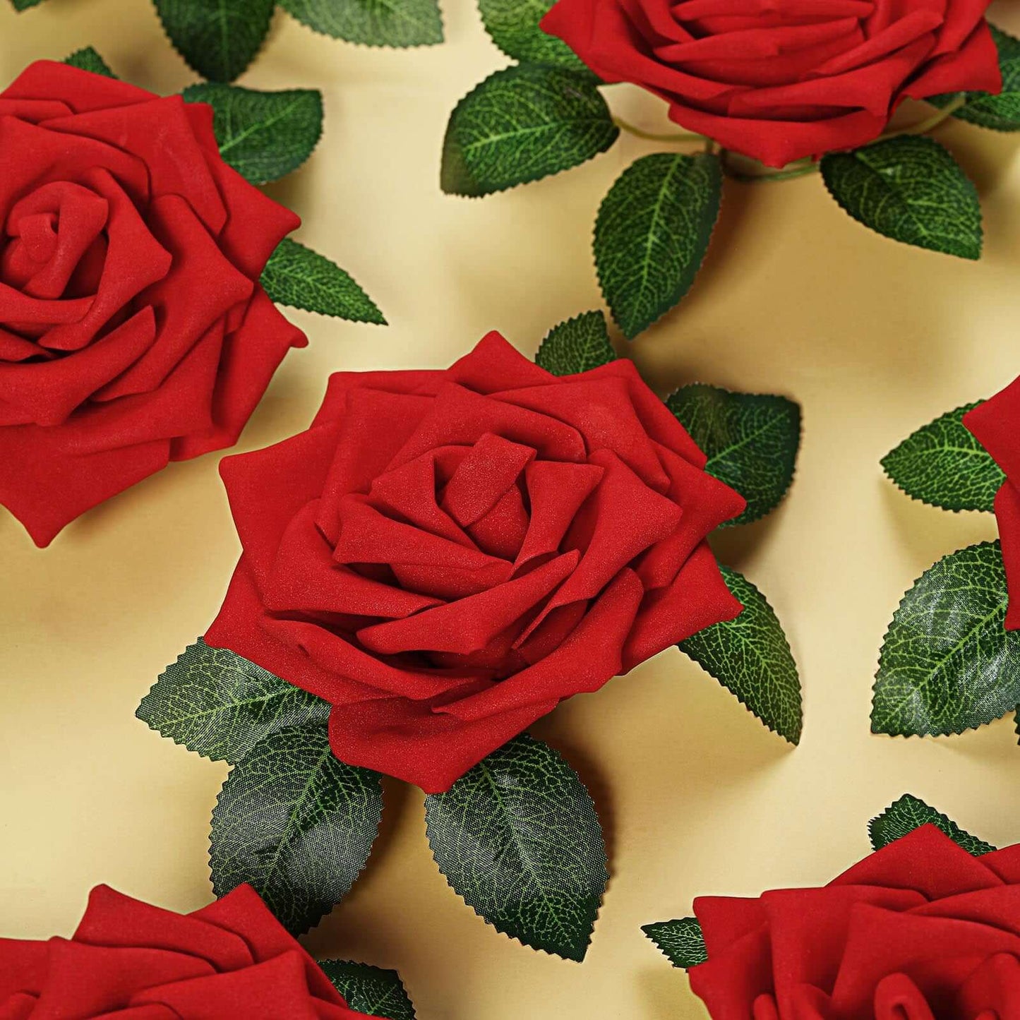 24 Roses 5" Red Artificial Foam Flowers With Stem Wire and Leaves