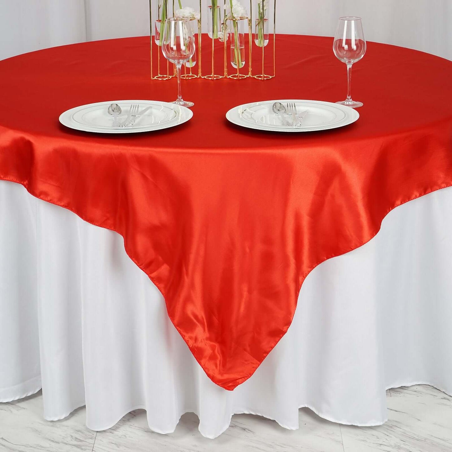 Satin 72"x72" Table Overlay Square Tablecloth Red - Smooth Finish Table Cover