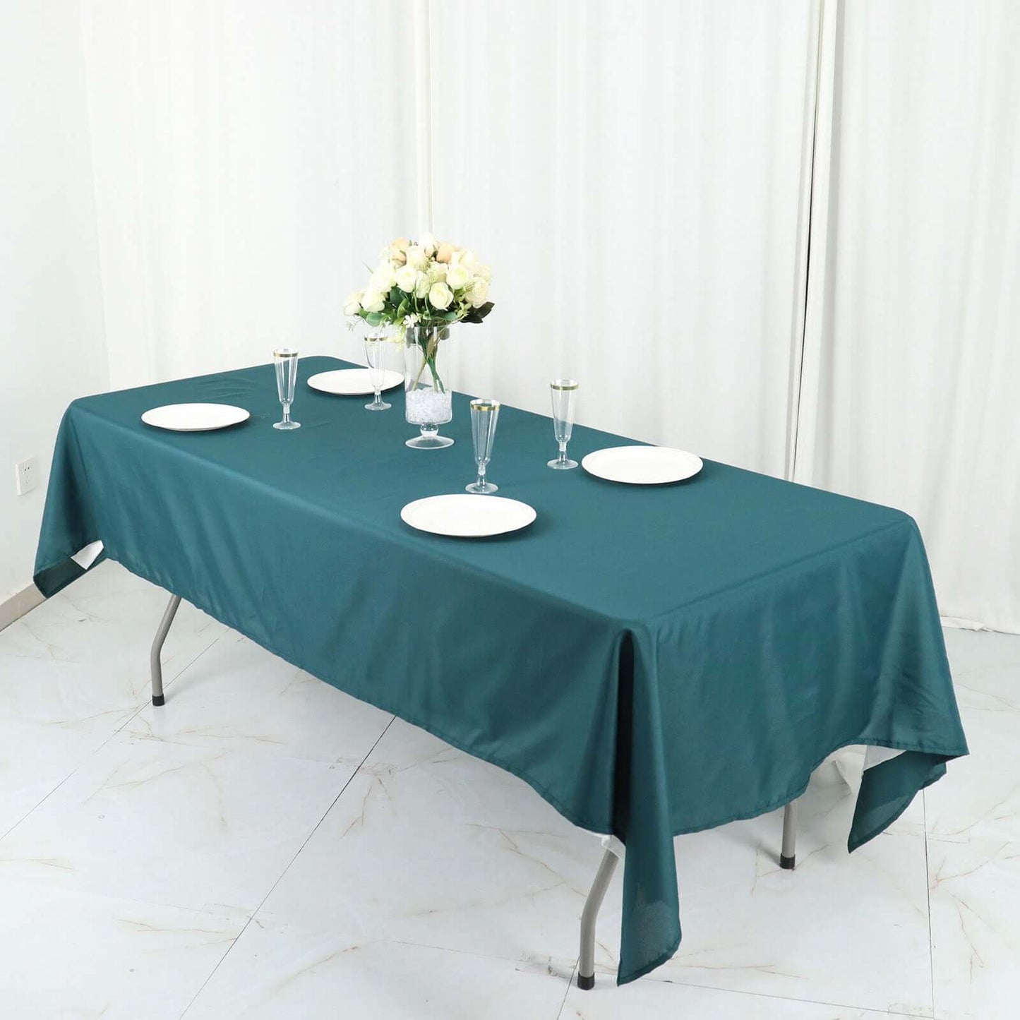 Polyester 60"x102" Rectangle Tablecloth Peacock Teal - Durable and Stylish Table Cover