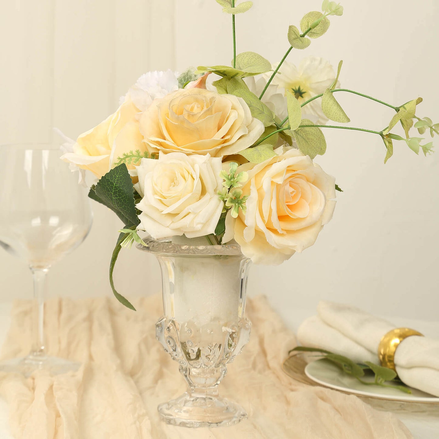 2-Pack Glass Mini Pedestal Flower Vases in Classic Roman Urn Style Clear - Sophisticated Wedding Table Centerpieces 6"