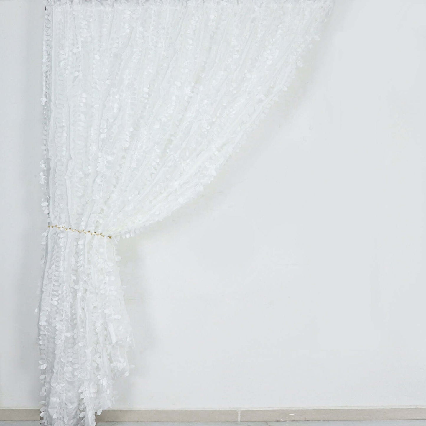 8ftx8ft White 3D Leaf Petal Taffeta Event Curtain Drapes, Backdrop Event Panel With Rod Pocket