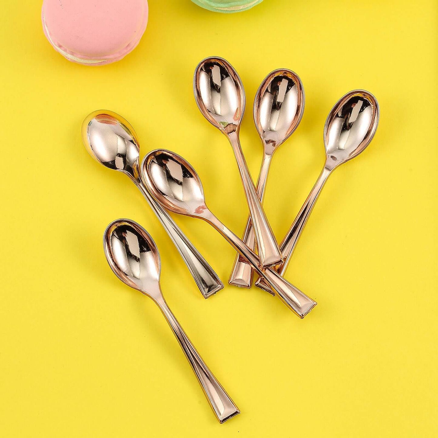 24-Pack Plastic Mini Dessert Spoons Rose Gold - Heavy Duty Disposable Silverware 4"