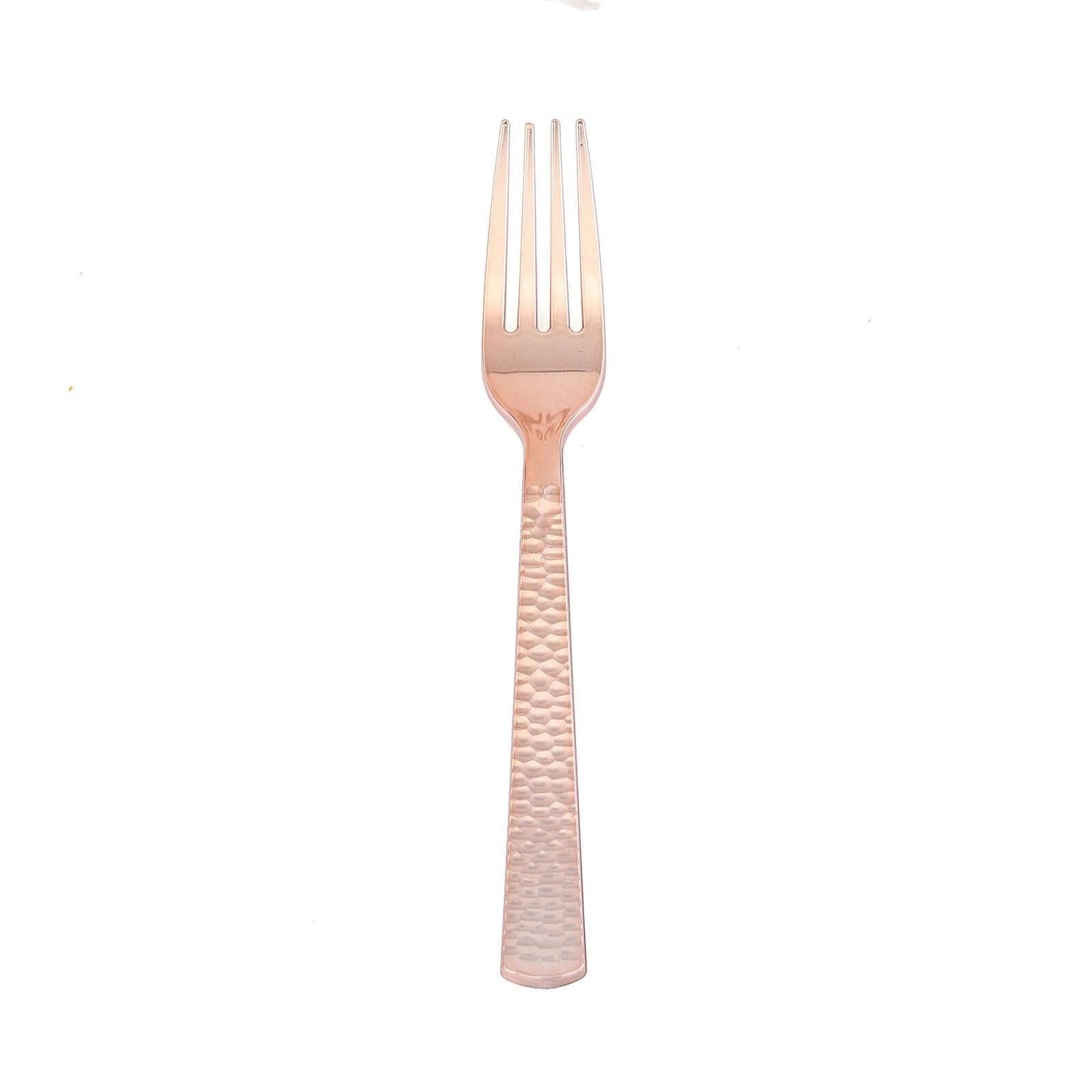 24-Pack Plastic Forks with Hammered Style Rose Gold - Heavy Duty Disposable Silverware 7"