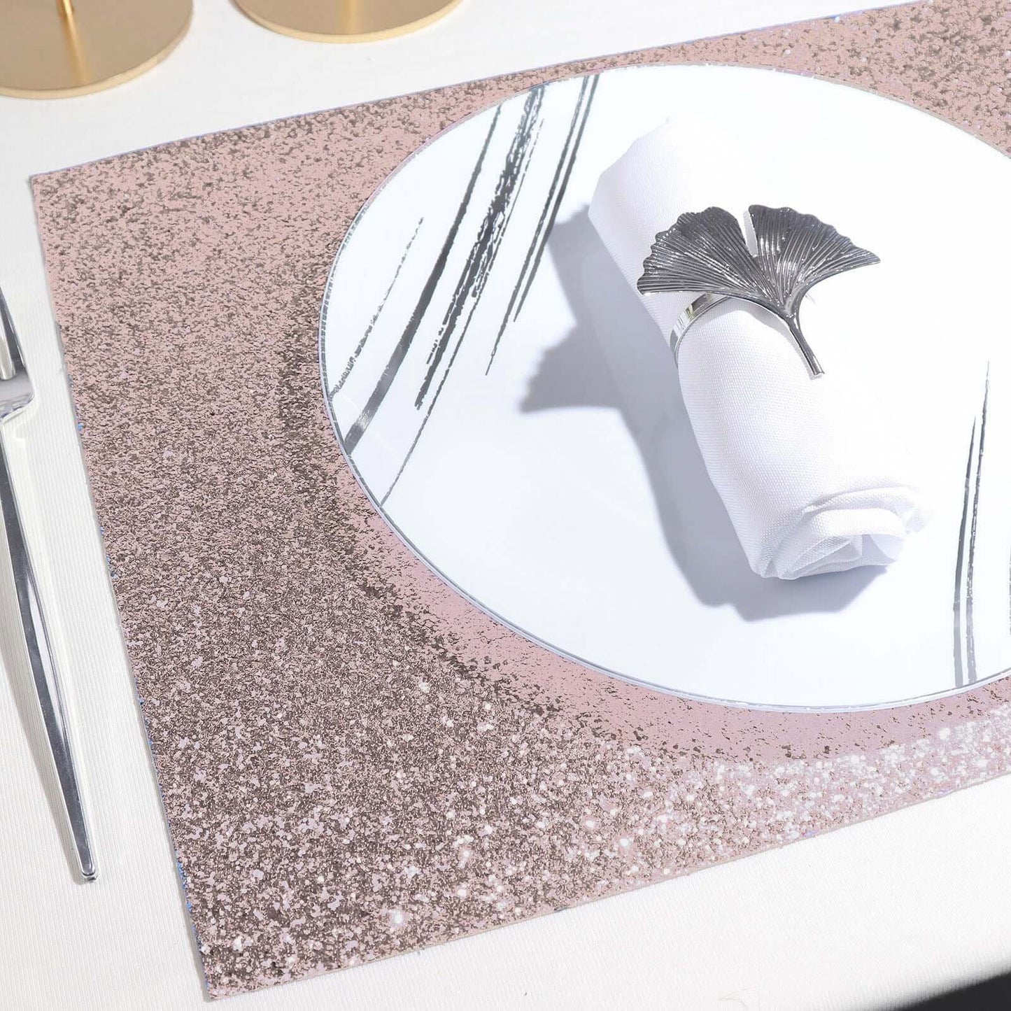 6-Pack Placemats Glitter Design Rose Gold Sparkle Rectangle - Non-Slip Decorative Dining Table Mats 12"x18"