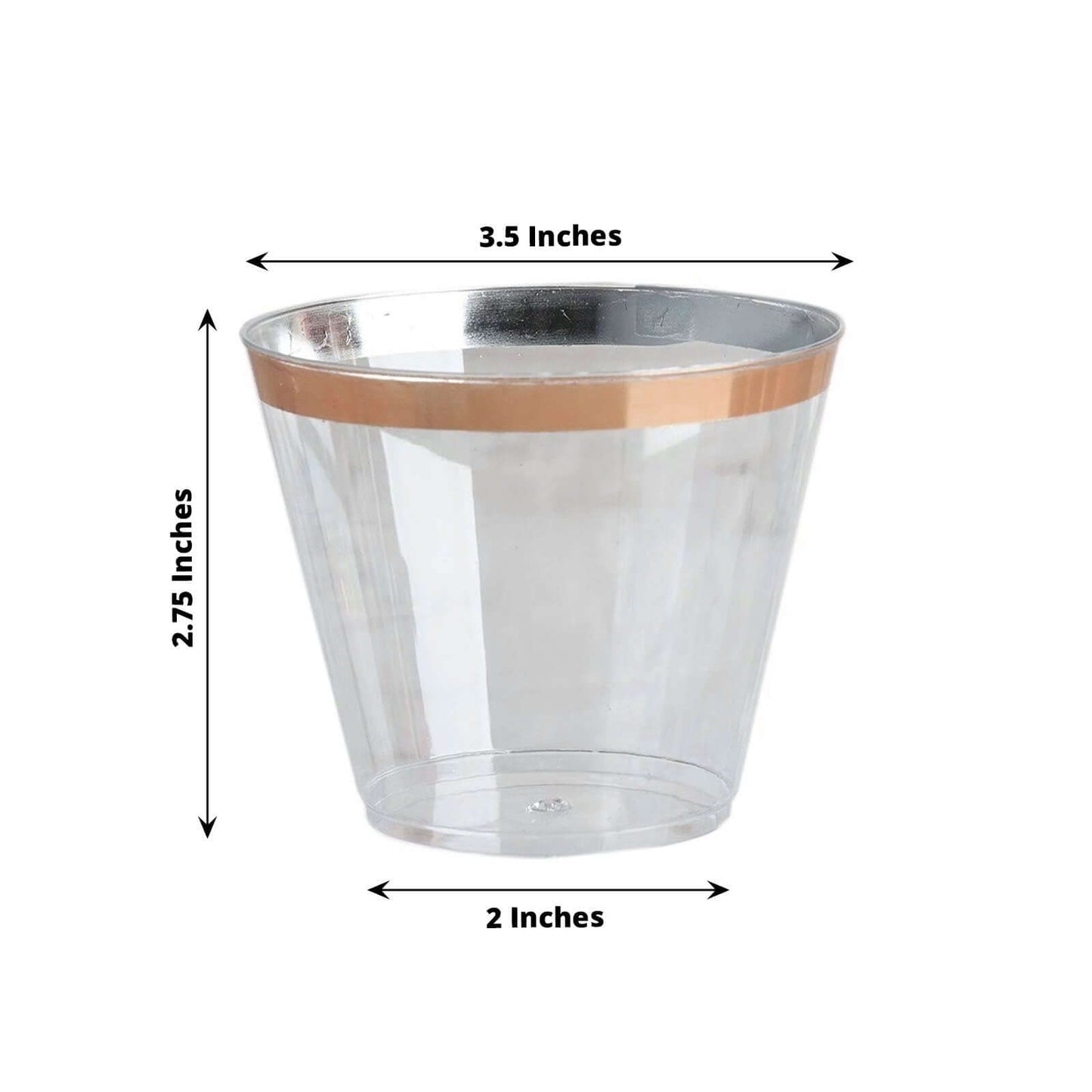 12-Pack Plastic Party Squat Cups Clear with Rose Gold Rim - Stylish Disposable Tumblers for Banquets & Special Occasions 10oz