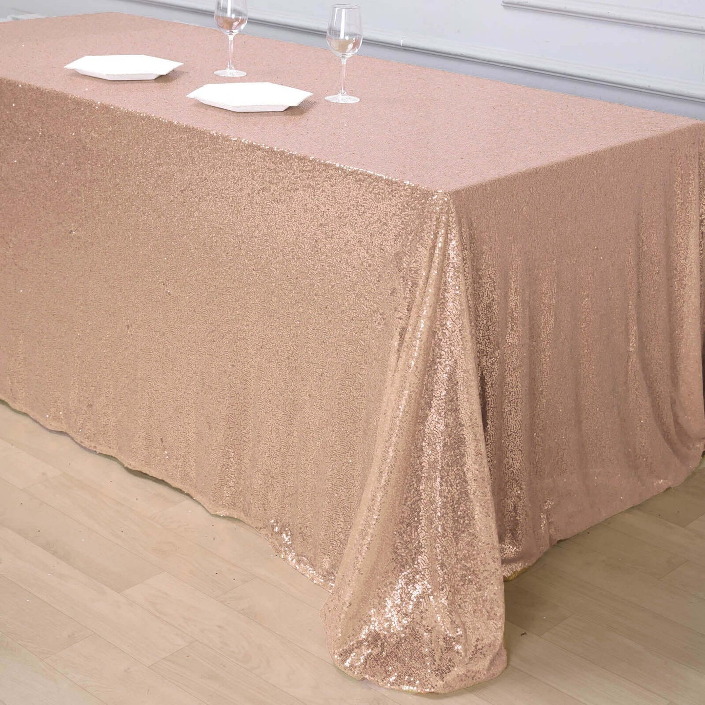 Sequin 90"x132" Rectangle Tablecloth Rose Gold - Seamless Sparkly Table Cover