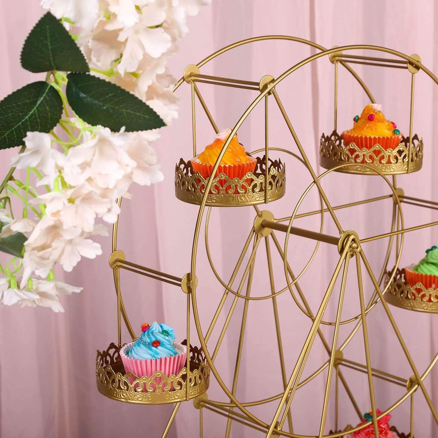 Metal Ferris Wheel Cupcake Holder Gold - Large Decorative Rotating Dessert Display Stand for Carnival-Themed Events Baby Showers & Weddings 23"