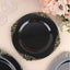 10-Pack Plastic 8" Round Dessert Plates in Black with Gold Leaf Embossed Rim - Disposable Vintage Baroque Style Salad Plates
