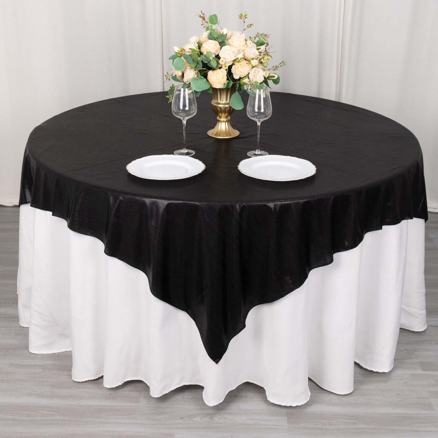 Polyester 72"x72" Table Overlay Square Tablecloth Black - Sequin Dots Wrinkle-Free Table Cover