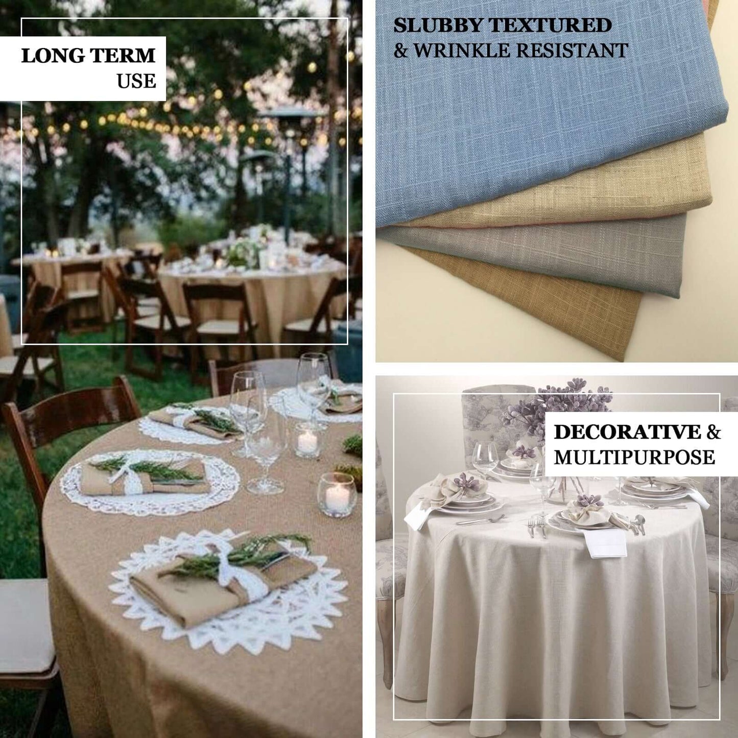 Faux Linen 120" Round Tablecloth Blue - Slubby Texture Wrinkle-Resistant Seamless Table Cover