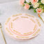 10-Pack Plastic 7.5" Round Appetizer Plates in Blush with Gold Embossed Scalloped Edge - Chic Disposable Salad Plates for Special Occasions & Banquets