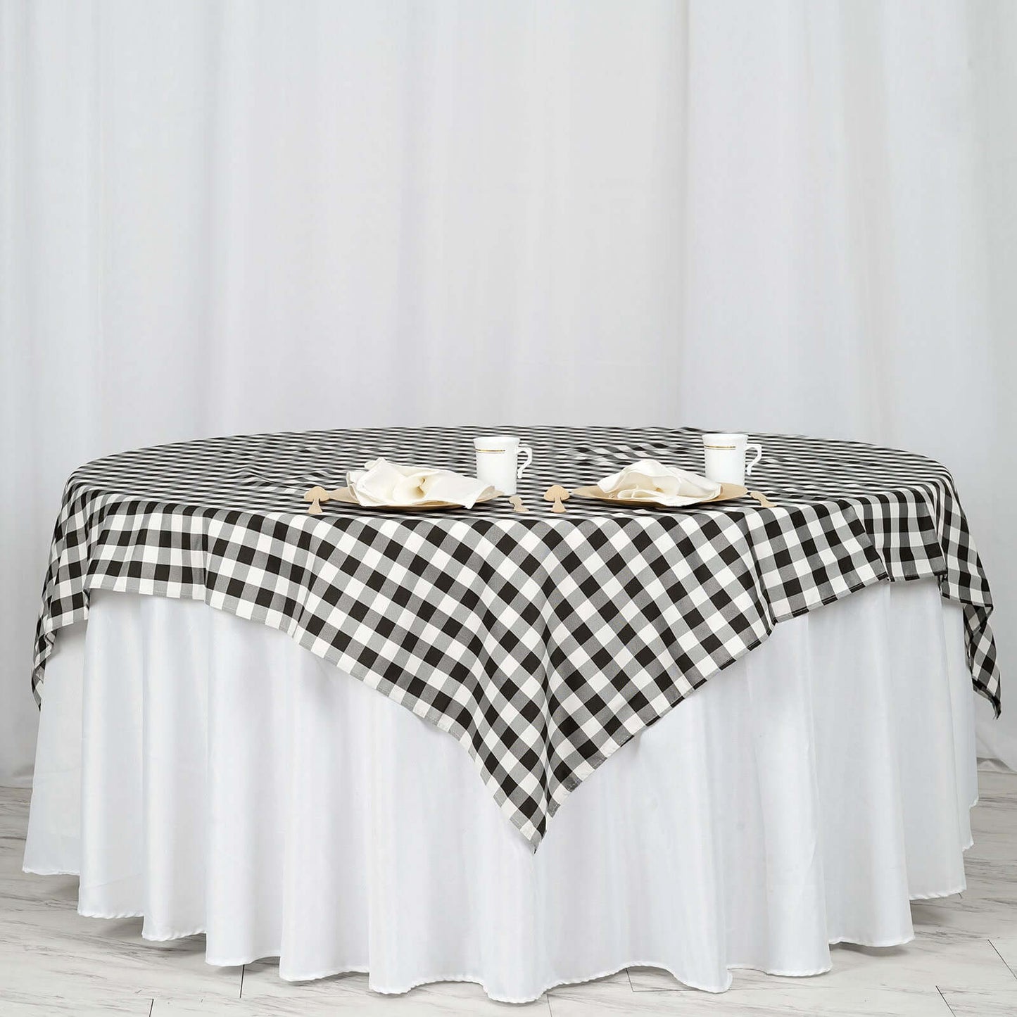 Polyester 70"x70" Square Tablecloth White/Black - Checkered Buffalo Plaid Design for Rustic Decor