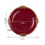 10-Pack Plastic 8" Round Dessert Plates in Burgundy with Gold Leaf Embossed Rim for Gatherings & Events