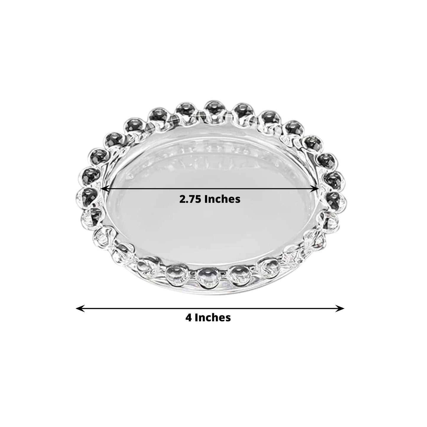 6-Pack Glass Pillar Candle Holder Plates Clear with Beaded Rims - Transparent Small Round Coaster Trays 4"