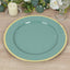 10-Pack Economy Plastic Round Charger Plates 12" in Dusty Sage Green with Wide Gold Rim, Decorative Dinner Party Serving Plates