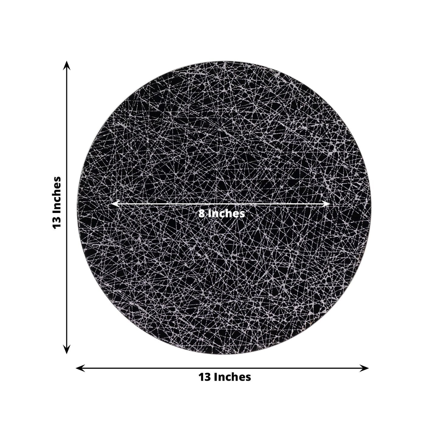 6-Pack Acrylic Round Charger Plates 13" in Black with Silver Glitter Abstract Lines Pattern, Decorative Dinner Party Charger Tableware